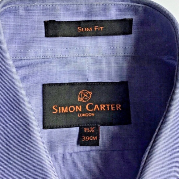 Simon Carter London classic blue fil a fil slim cotton shirt Sz 15 .5 ~39 cm - Picture 2 of 8